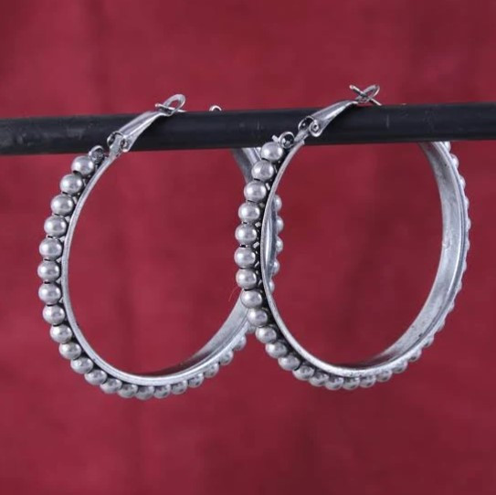 Beaded Silver Hoop Earrings