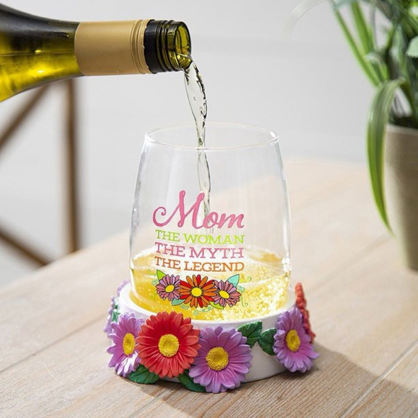 Mom, The Woman The Myth The Legend Wine Glass & Coaster Set