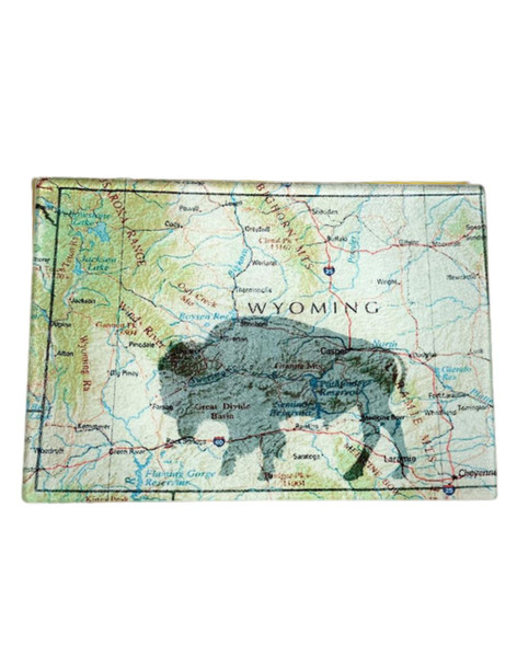 Wyoming Bison Map Glass Cutting Board