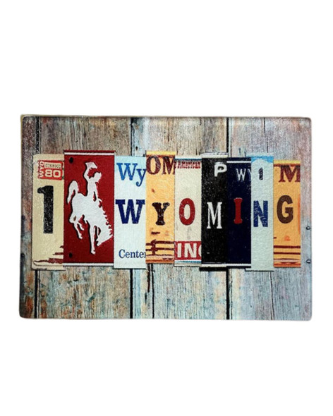 Wyoming License Plate Glass Cutting Board