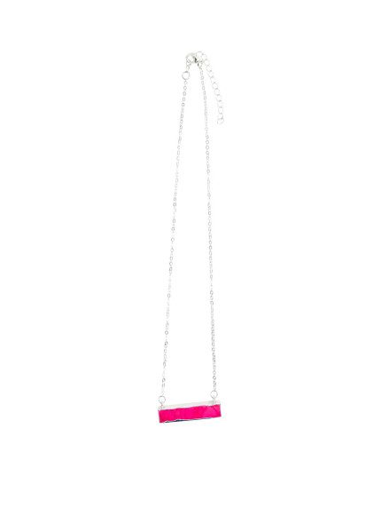 Dainty Silver Pink Bar Necklace