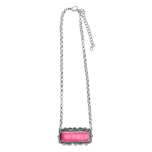 Pink Stone Bar Pendant Necklace
