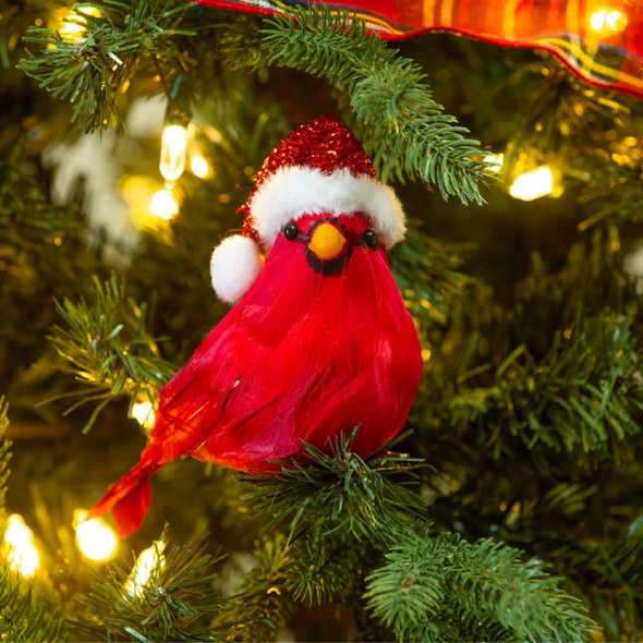 Cardinal with Santa Hat Tree Clips