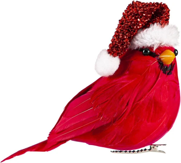 Cardinal with Santa Hat Tree Clips