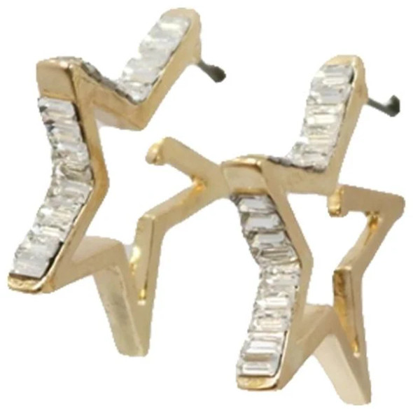 Rhinestone Baguette Accents Gold Star Earrings