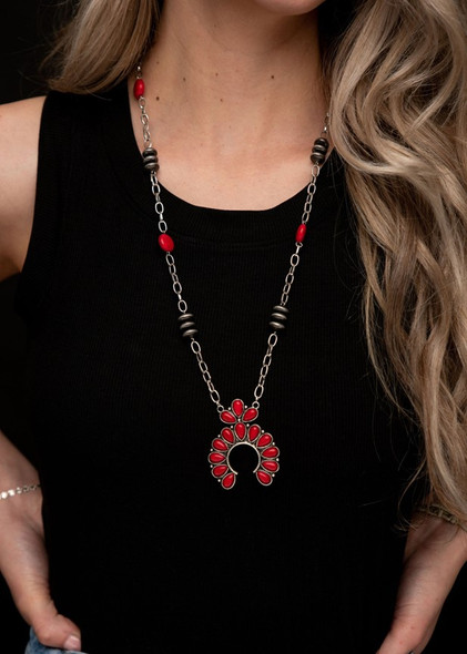 Link Chain Necklace with Red Naja Pendant