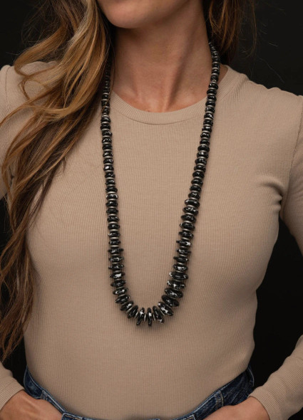 Navajo Pearl and Black Disc Necklace