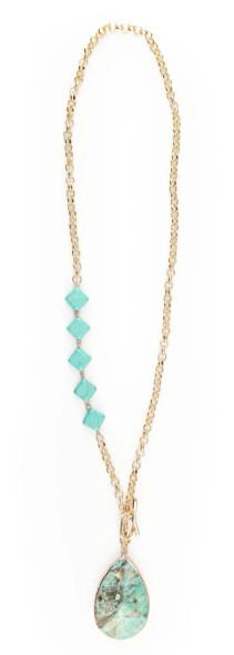 Gold Chain Necklace With Turquoise Stone Pendant