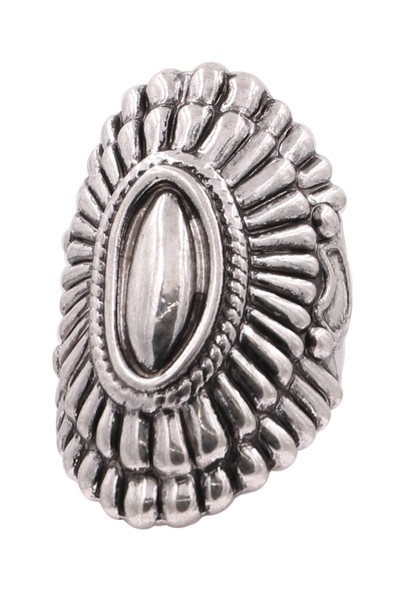 Burnished Silver Oval Stamped Cuff Ring