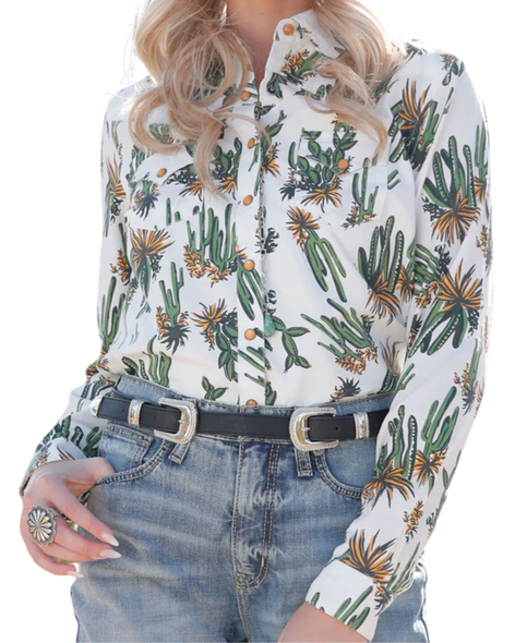 Cactus Print Long Sleeve Snap Shirt