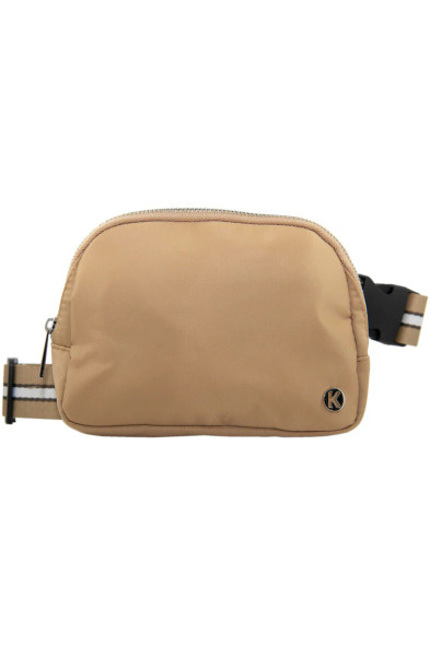 Tan Fanny Pack Belt Bag with Striped Strap