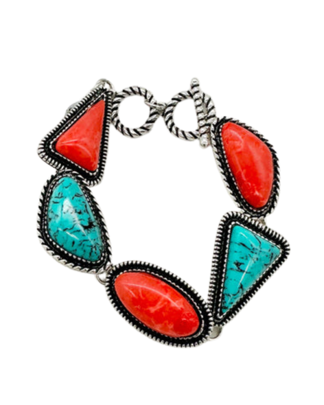 Tana Orange and Turquoise Toggle Bracelet