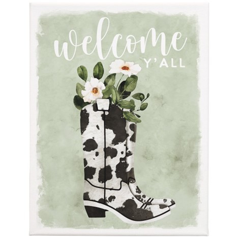 "Welcome Y'all" Cow Boots Wrapped Sign