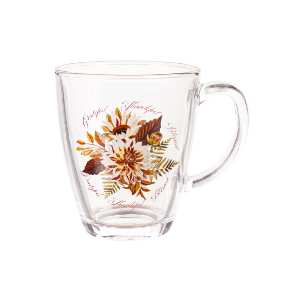 Grateful, Thankful, Blessed Glass Coffee Cup