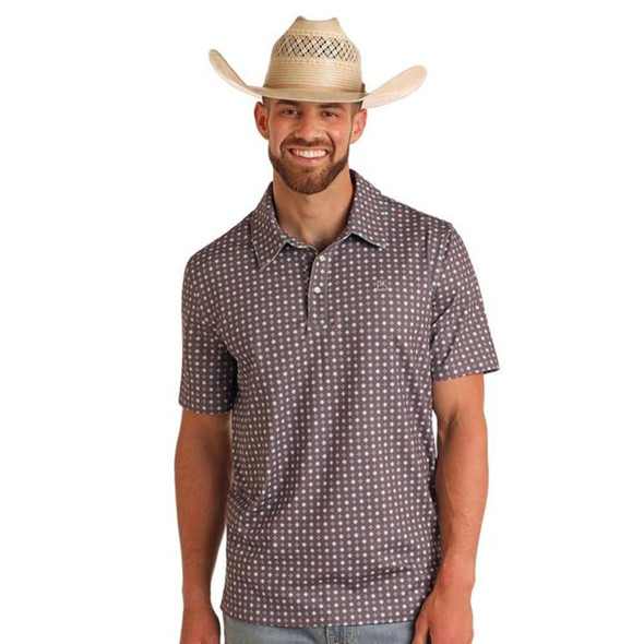 Dark Gray Geometric Performance Polo
