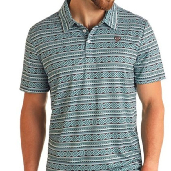 Teal Aztec Performance Polo