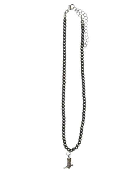 Navajo Pearl Necklace with Cowboy Boot Charm
