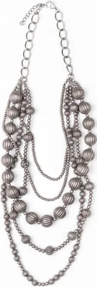 5 Strand Worn Silver Melon Bead Necklace