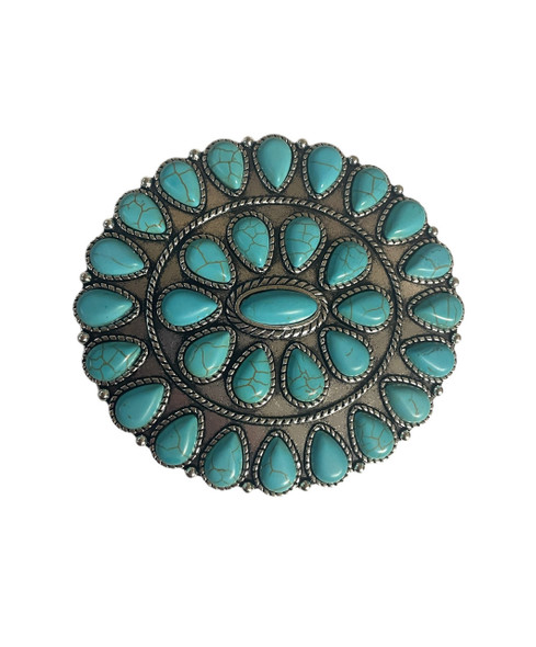 3" Round Oval Turquoise Cluster Buckle