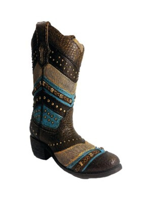 Brown & Turquoise Cowboy Boot Vase