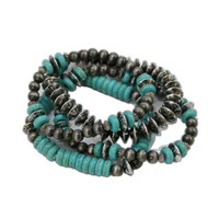 3 Strand Turquoise Chunk and Melon Bead Stretch Bracelet Set