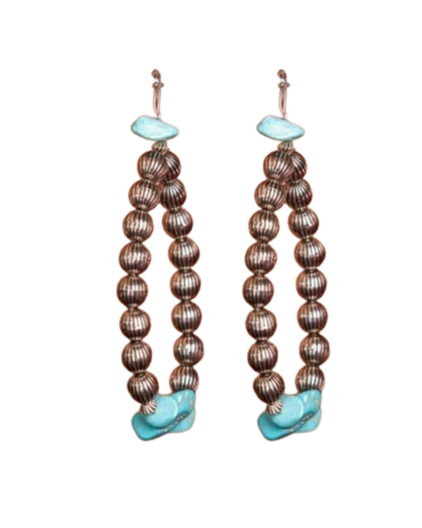 4" Melon Bead and Turquoise Beaded Teardrop Earrings
