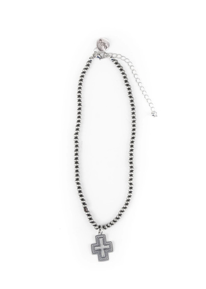 Dainty Navajo Pearl Necklace with Cross Charm