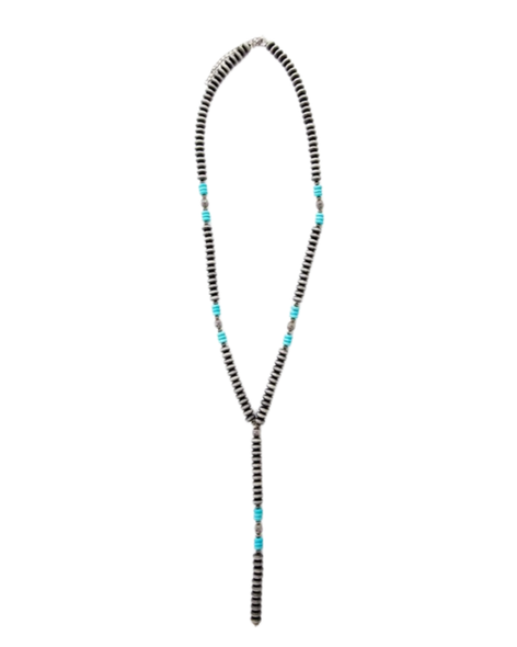 27" Faux Navajo Pearl Disc Beaded Lariat Necklace