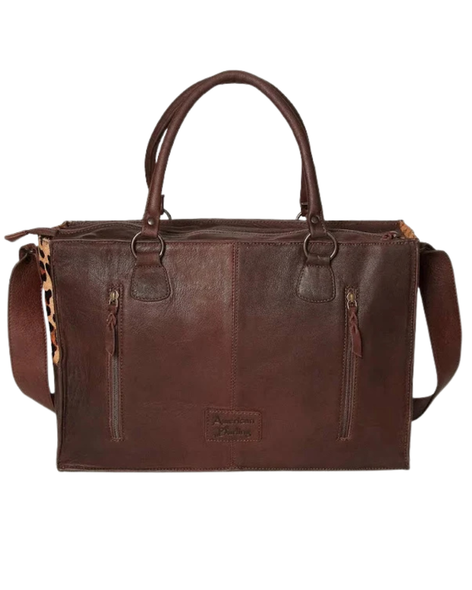Leopard Print Cowhide & Tooled Leather Tote Bag - Western Fringe Handbag with Shoulder Strap