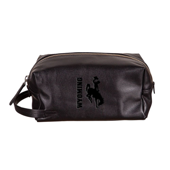 University of Wyoming Toiletry Bag: Organize in style! This black embossed bag features the UW logo, perfect for travel or everyday use. Dimensions: 0.75"W x 6.9"L x 4"H.