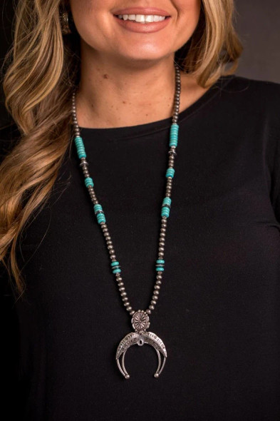 Silver & Turquoise Squash Blossom Necklace