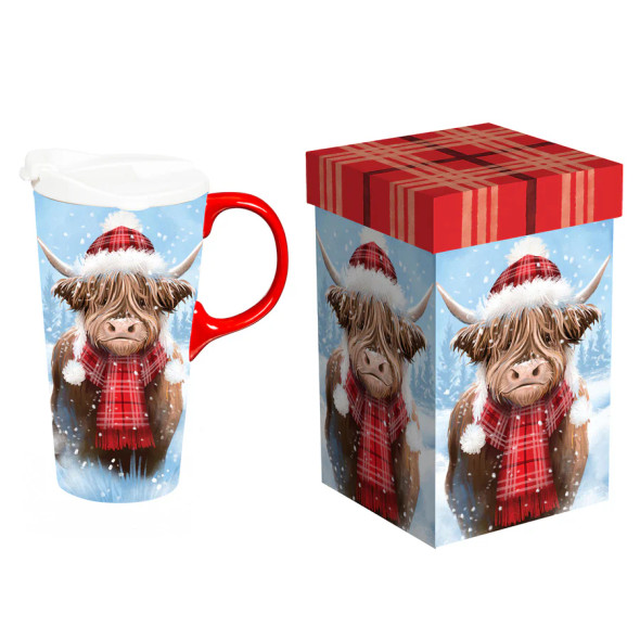Ceramic Highland Cow Travel Cup