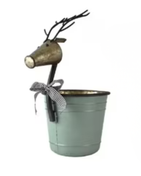 Sage Reindeer Bucket Planter