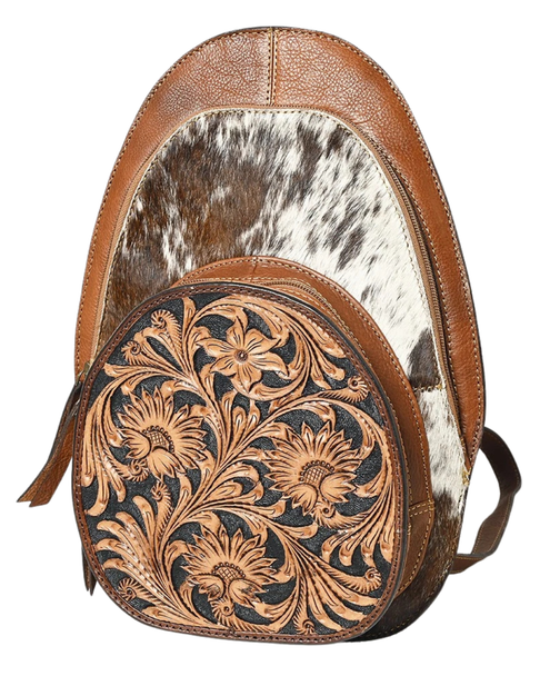 Hand-Tooled Hair-On Cowhide Leather Backpack