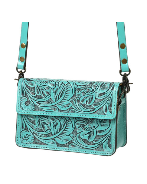 Hand-Tooled Floral Leather Small Crossbody Bag