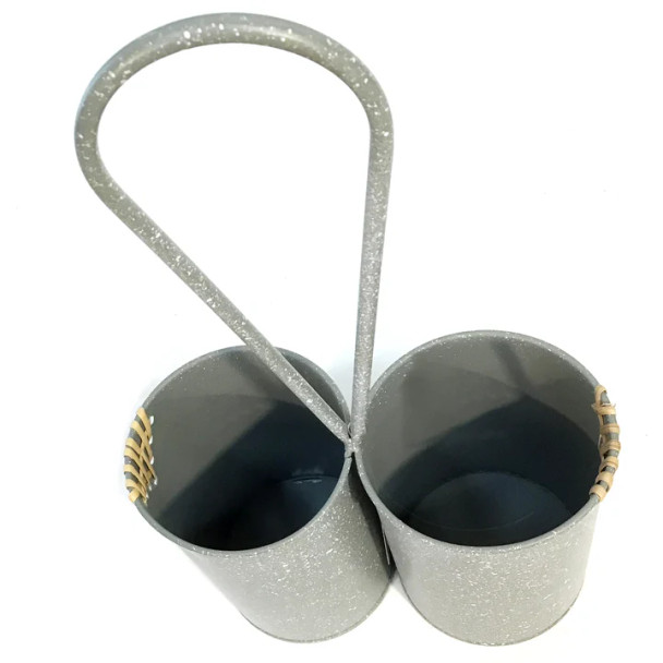 Rustic Metal 2 Bottle Wine Caddy with Carry Hook