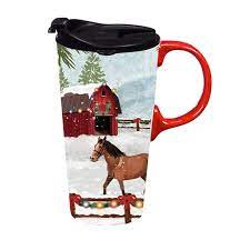 17oz Holiday Horses Ceramic Travel Cup