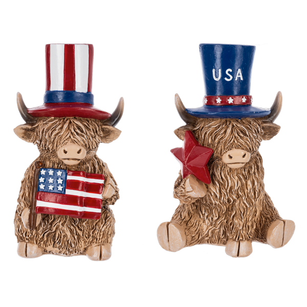 Patriotic Highland Cow Figurines