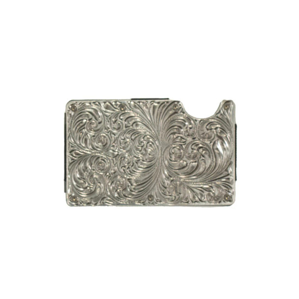 Engraved Scroll Silver Smart RFID Wallet with Money Clip