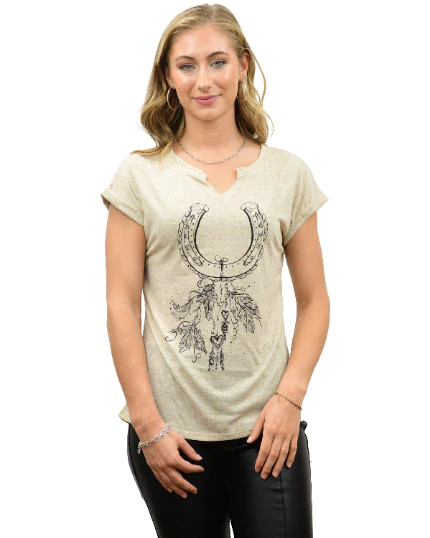 Horseshoe and Feather Foil Graphic Western T-Shirt