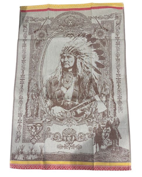 Dark Brown Indian Chief Jacquard Woven Cotton Tea Towel