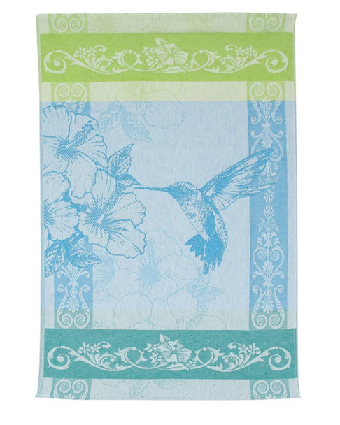 Turquoise Hummingbird Jacquard Woven Cotton Tea Towel