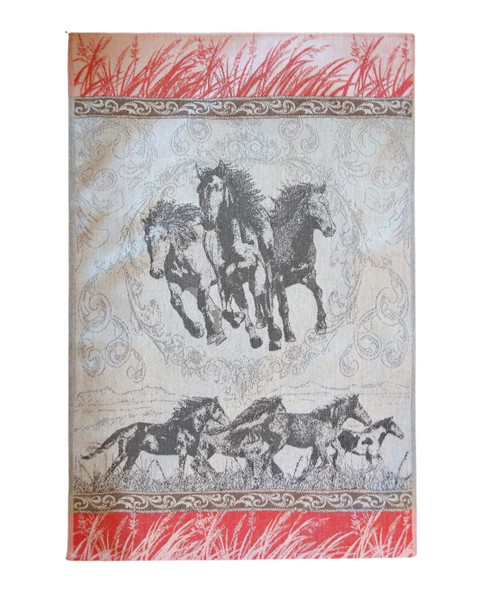 Red Mustang Trio Jacquard Woven Cotton Tea Towel