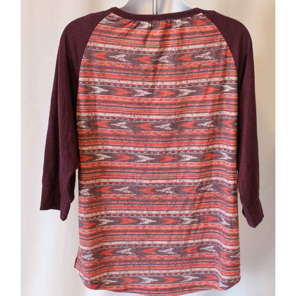 Western Shirt Womens 3/4 Sleeve Henley Purple