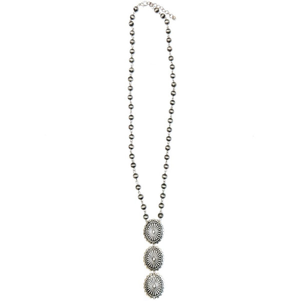 Faux Navajo Pearl 3 Concho Necklace