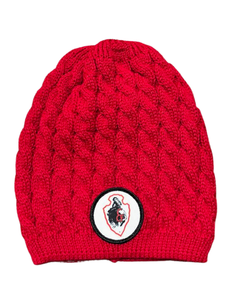 Red Cable Knit Arrowhead  Beanie