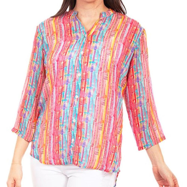 Quarter Sleeve Striped Blouse