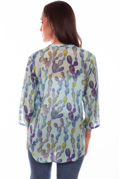 Light Teal Cactus Quarter Sleeve Blouse