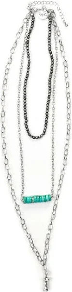 Silver Layered Necklace with Faux Navajo Pearls