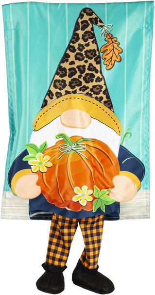Fall Gnome with Pumpkin Garden Kickin Flag